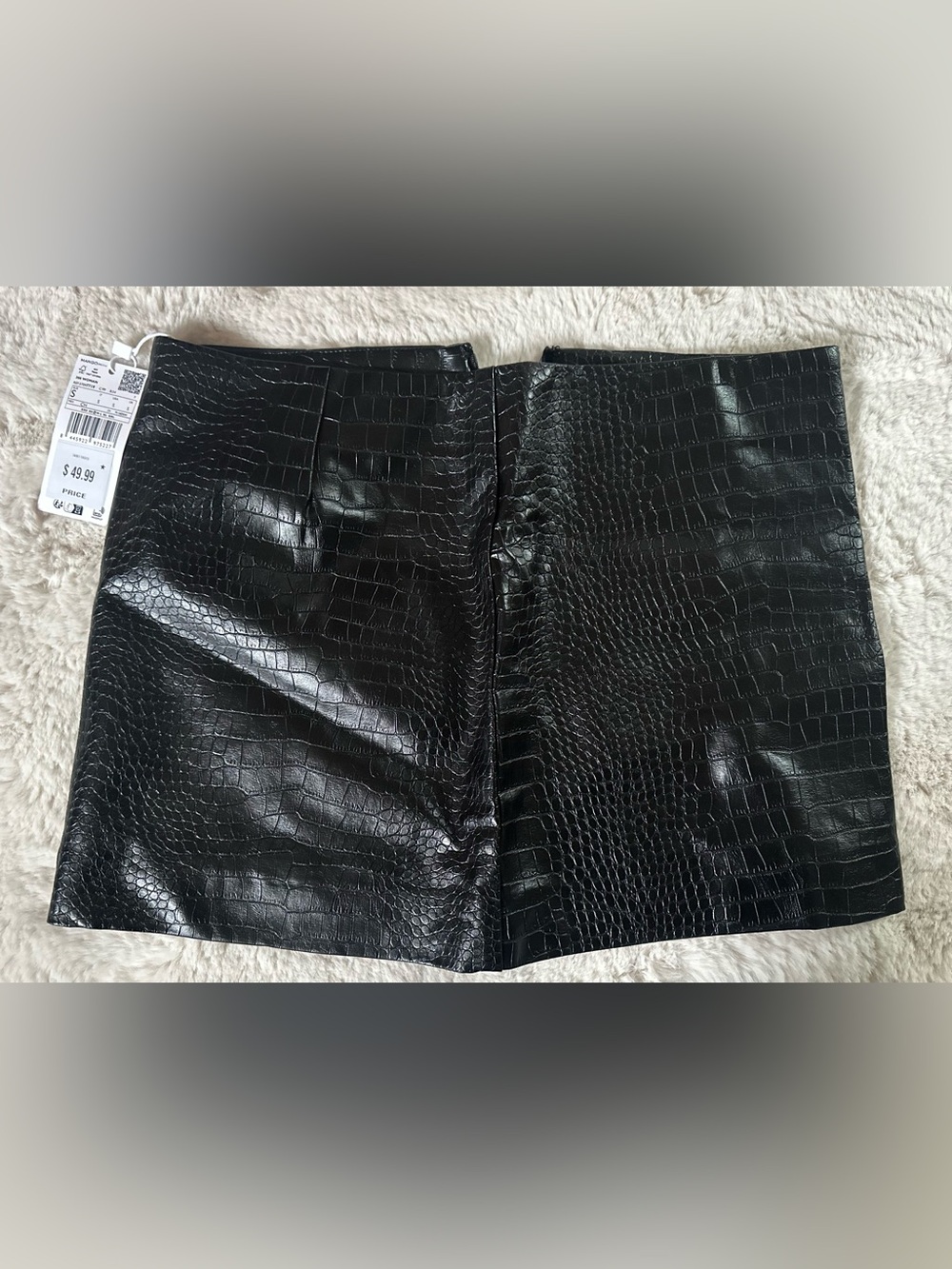 Mango Black Croc-Embossed Mini Skirt